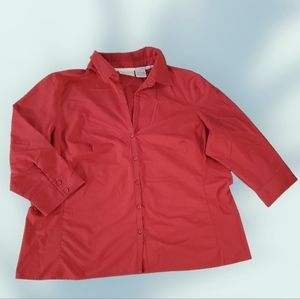 Worthington Woman 1X Stretch Easy Care Vintage Red 3/4 Sleeves Dress Shirt